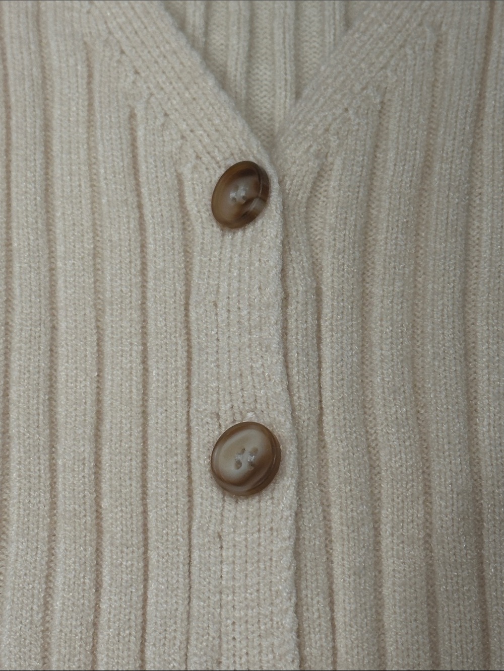 Final Touch Cream Ribbed V-Neck Button-Up Cardigan - Picture 3 of 5